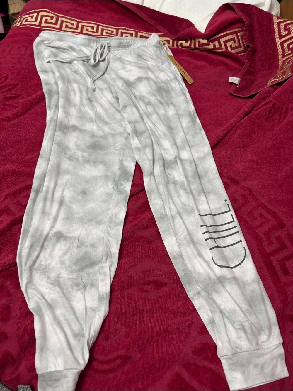 Rae Dunn Gray Tie-Dye "CHILL" Lounge Pajama Joggers